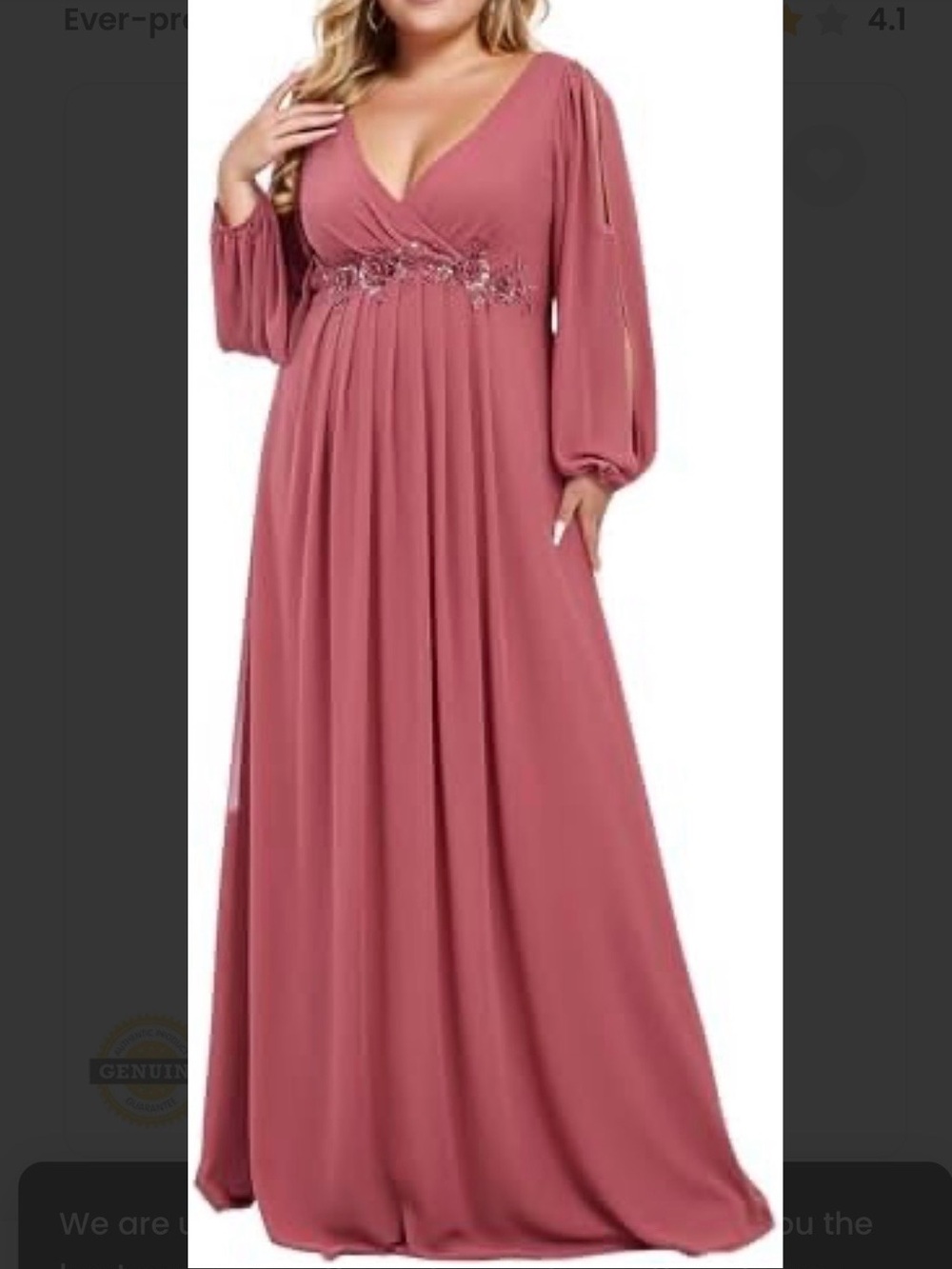 Ever-Pretty V Neck Maxi Dress   Dusty‎ Rose, long sleeve, detailed on the waist